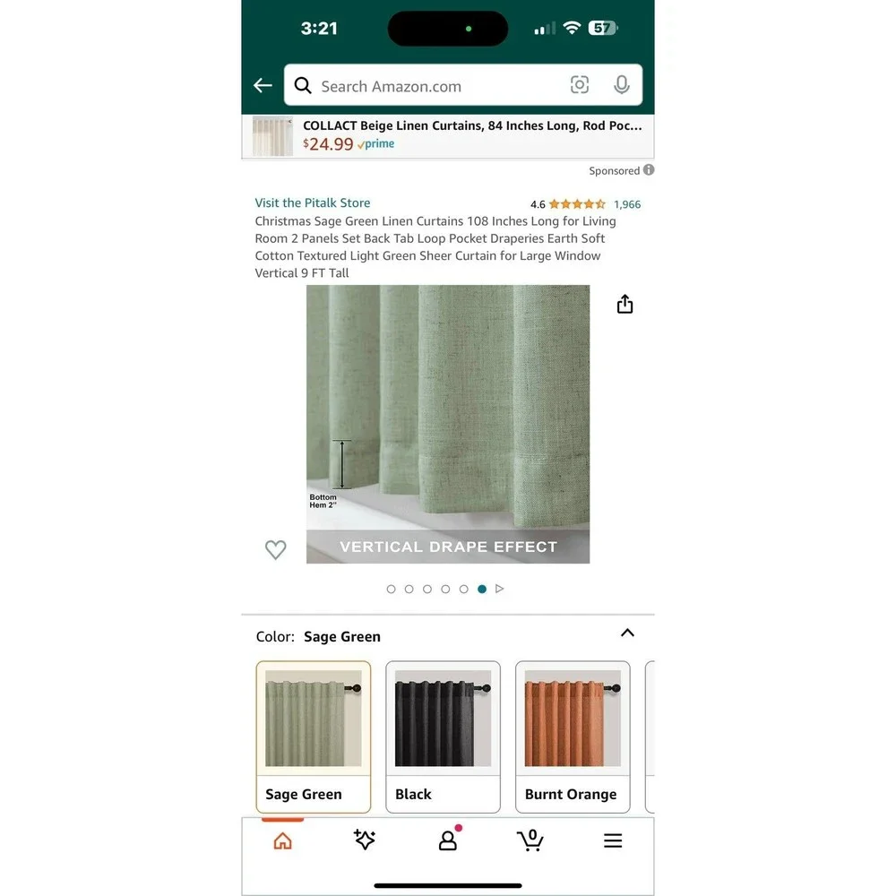 Curtains 52x108 new in package Christmas Sage green